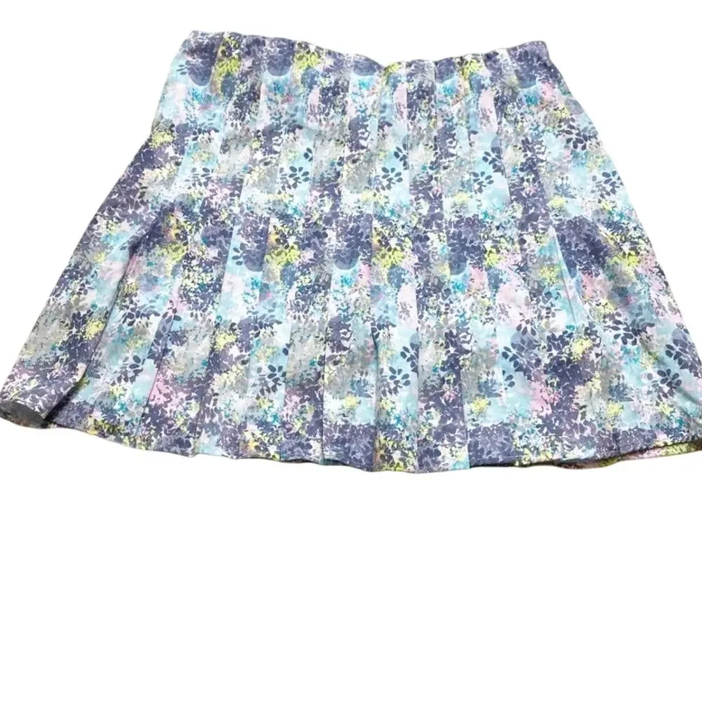 Tee Time Pastel Floral Pleated Golf‎ Skort Elastic Waist Side Zip Size Large